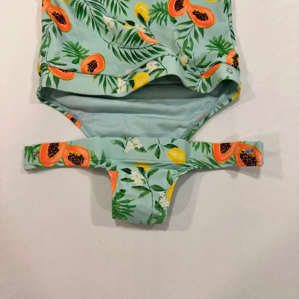 Wowease Papaya‎ Lemon Tropical Print One Piece Swimsuit Girls 6/6x Snap Bottom